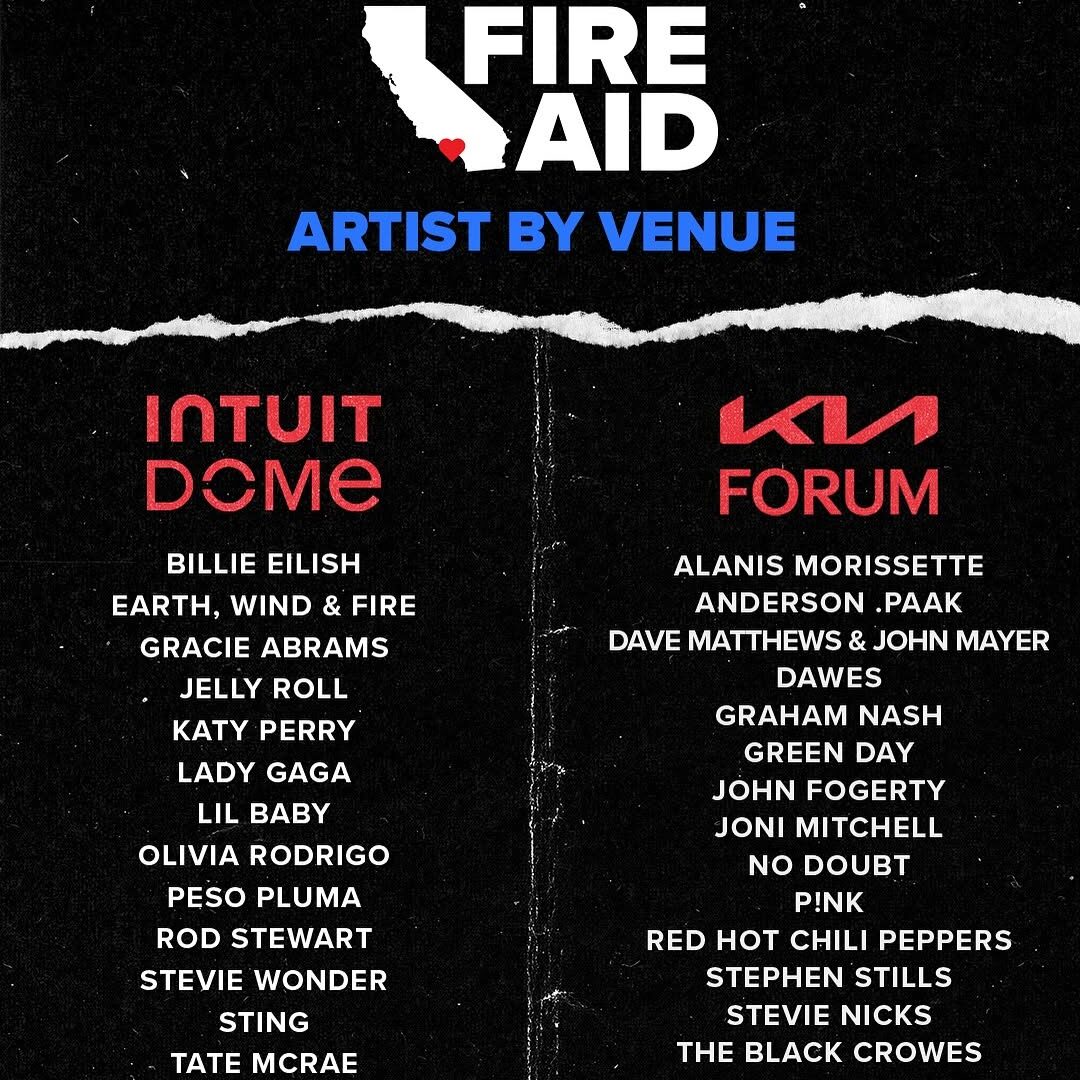 FireAid: lineup de evento beneficente contará com Olivia Rodrigo, Peso Pluma, Billie Eilish e mais 1 FireAid