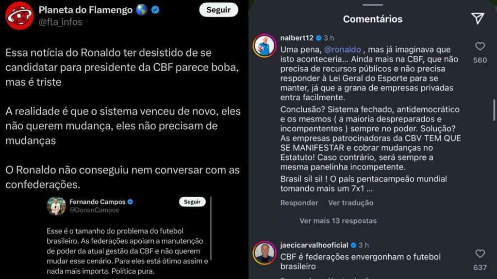 Por falta de apoio, Ronaldo desiste de candidatura à presidência da CBF 1 Ronaldo