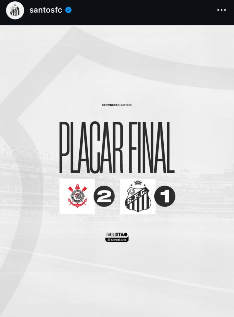 Neymar é poupado e Santos perde de 2 x 1 para Corinthians 2 placar santosxcorinthians