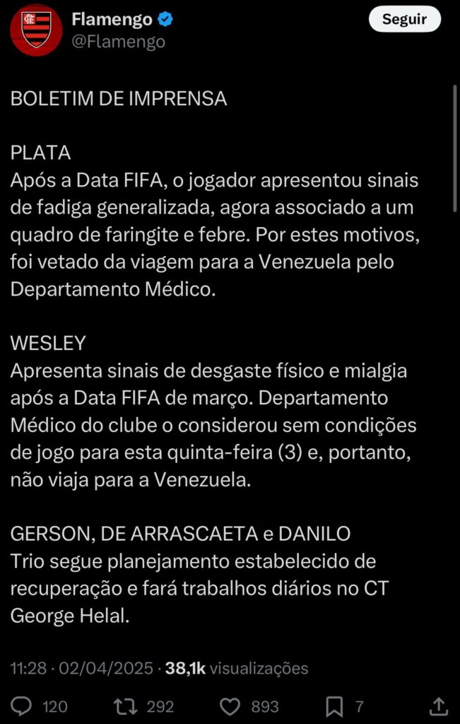 Flamengo vai estrear na Libertadores sem 5 jogadores 1 x