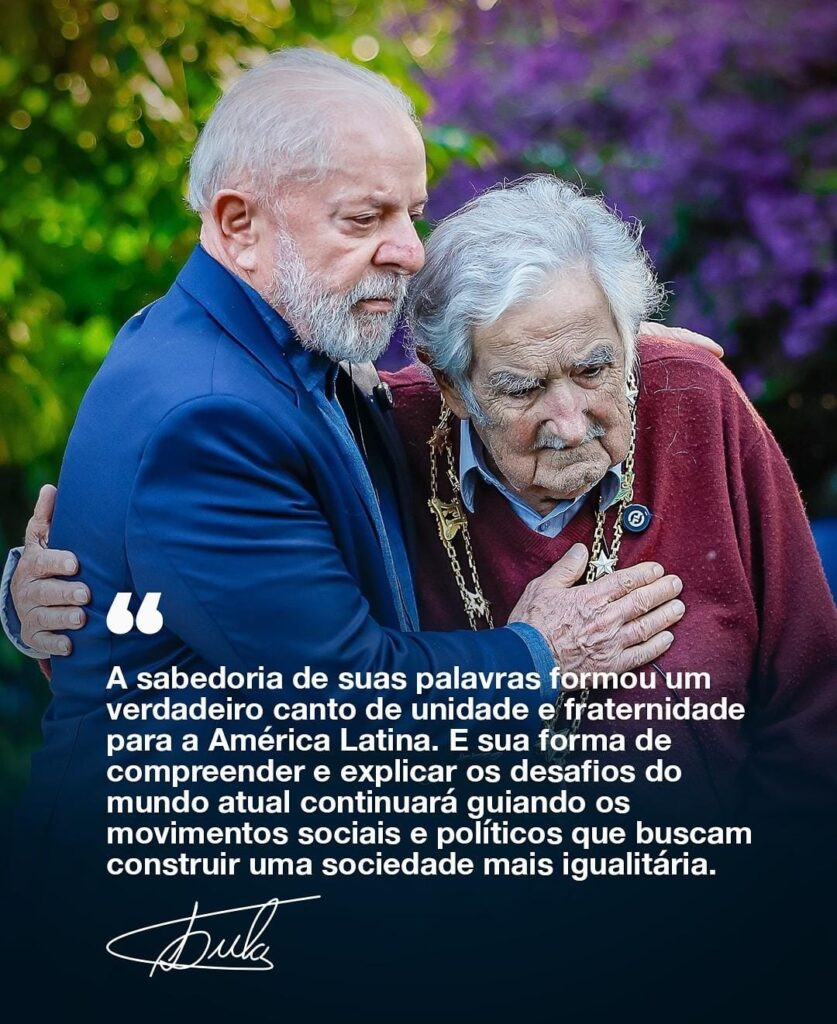 Lula lamenta a morte de Pepe Mujica, ex-presidente uruguaio 3 Lula lamenta morte de Pepe Mujica, ex-presidente uruguaio