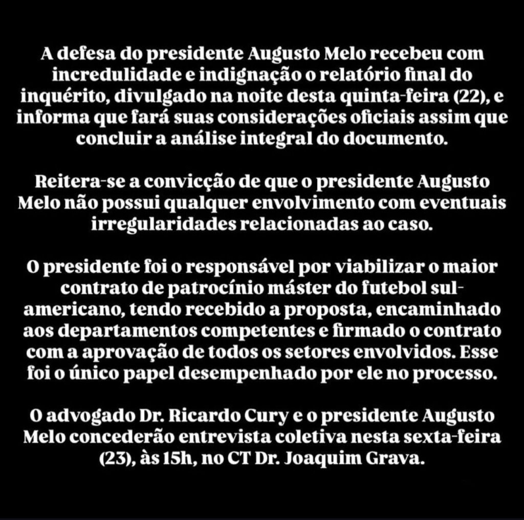 Corinthians, Augusto Melo enfrenta votação de impeachment nesta segunda-feira (26) 2 Augusto