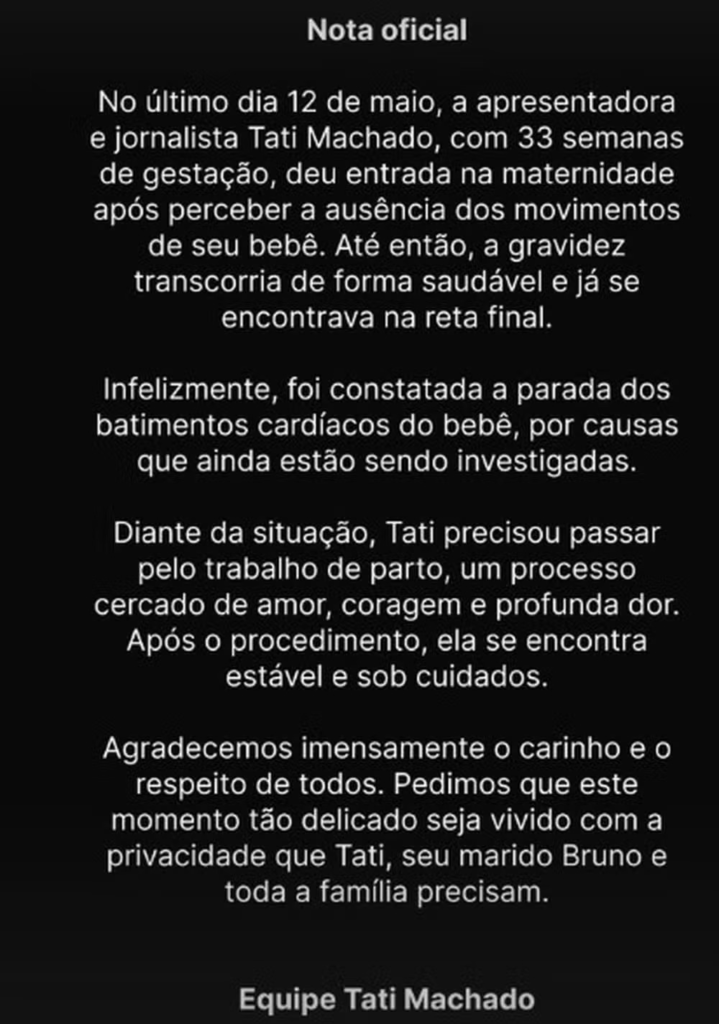 Tati Machado sofre perda gestacional com 33 semanas de gravidez 1 Tati Machado sofre perda gestacional nos momentos finais da gravidez