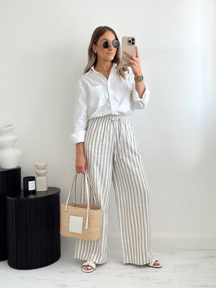 Calça listrada com camisa social