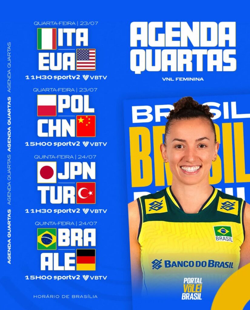 Brasil enfrenta Alemanha nas quartas de final da Liga das Nações Feminina de Vôlei 2025
