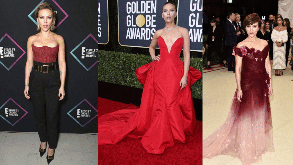 Os looks dos tapetes vermelhos reforçaram o status de Scarlett como ícone fashion