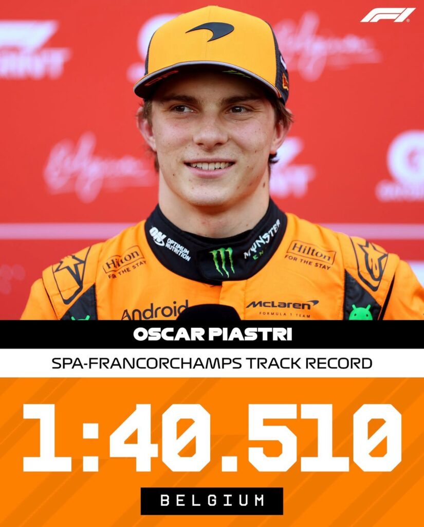 Piastri domina classificação e conquista pole para sprint no GP da Bélgica 2025