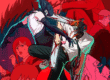 O pôster de Chainsaw Man – The Movie: Reze Arc é marcado por tons de vermelho e preto. No centro, Denji aparece como Chainsaw Man em posição de ataque, ao lado de Reze com asas e olhar enigmático. Ao fundo, personagens da trama, como Makima, reforçam o clima dramático e de confronto. Na base, Denji e Reze em silhueta trocam um momento íntimo, contrastando com a intensidade da cena